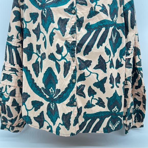 Ulla Johnson Melati Green and Black Print on a Pink Background-Lantern Sleeves-8 - Picture 4 of 16